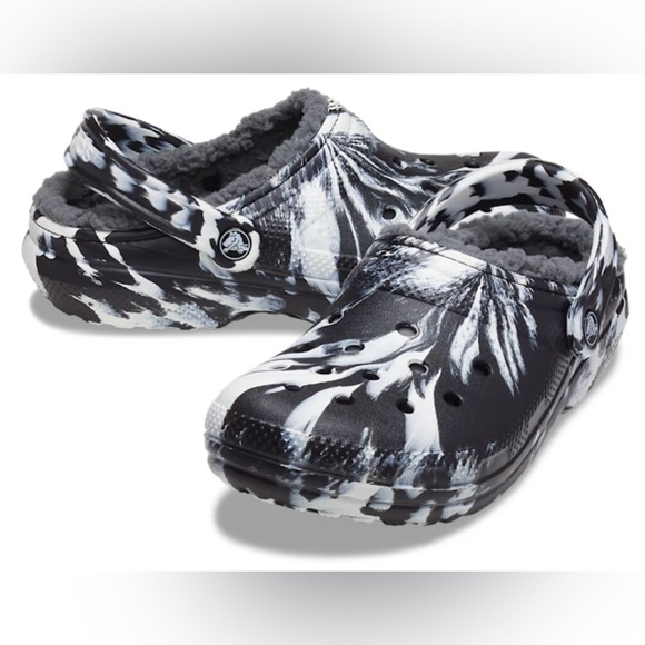 CROC CLASSIC LINED MARBLED CLOG White/Black - Picture 2 of 6